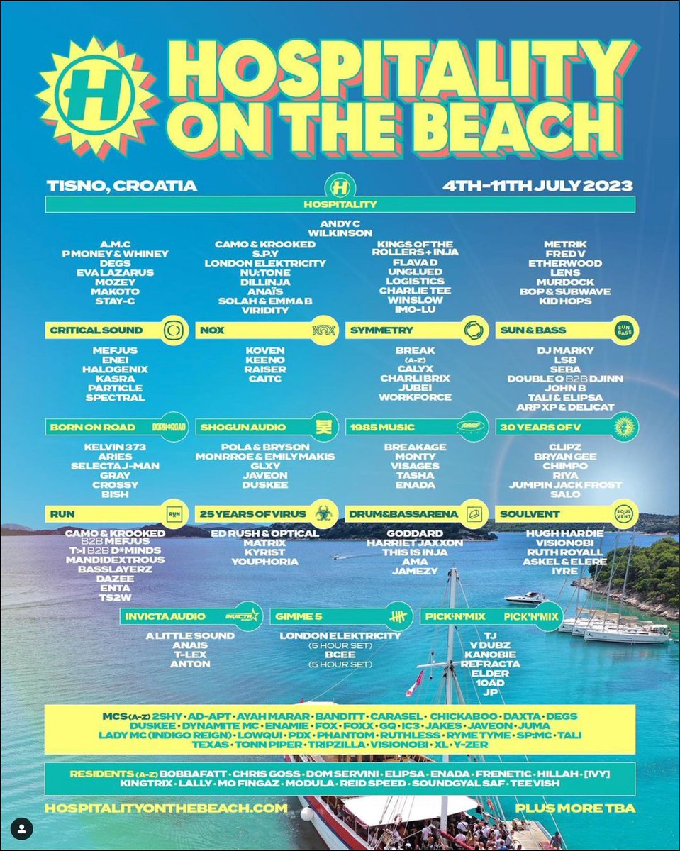 Here is a closer look at the huge line up for @HospitalityDNB On The Beach 2023 w/ <a href="/ANDYC_ram/">Andy C</a> <a href="/KOVENuk/">KOVEN.</a> <a href="/FlavaD/">FLAVA D</a> <a href="/Breakage/">Breakage</a> <a href="/EvaLazarus/">Eva Lazarus</a> &amp; much more 🌞
Cop tickets for you and your mates now:
hospitalityonthebeach.com