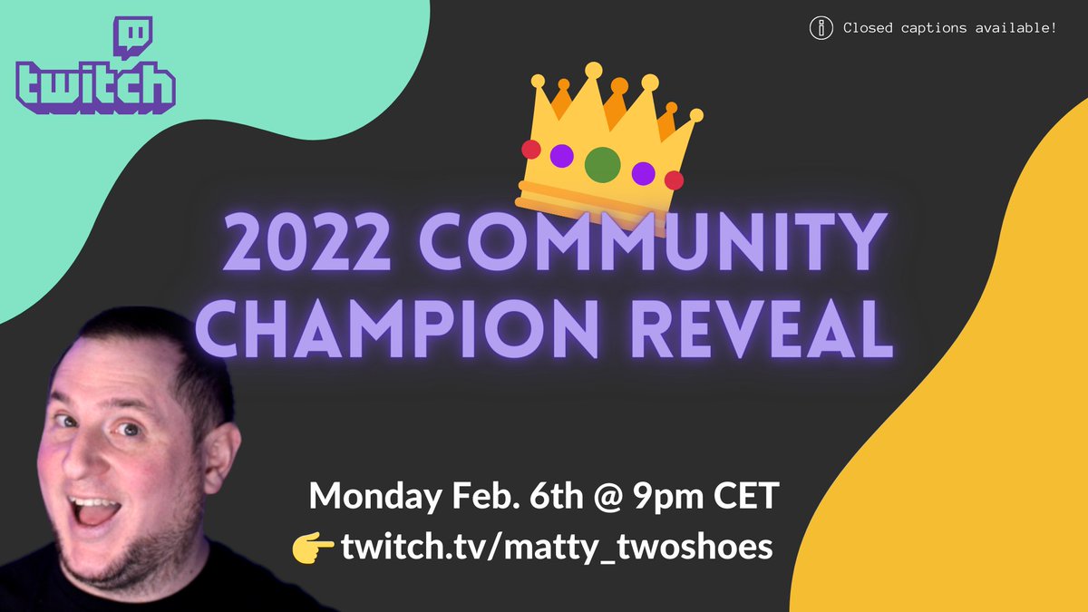 mattytwoshoes's tweet photo. I rarely announce livestreams in advance, but I think this is quite exciting: today we'll be crowning the 👑 2022 Twitch Community Champion 👑

Come join me as I use my own Twitch data to determine the top community members (though in my eyes, you're all winners 🥰) https://t.co/nXiSULr1Ke