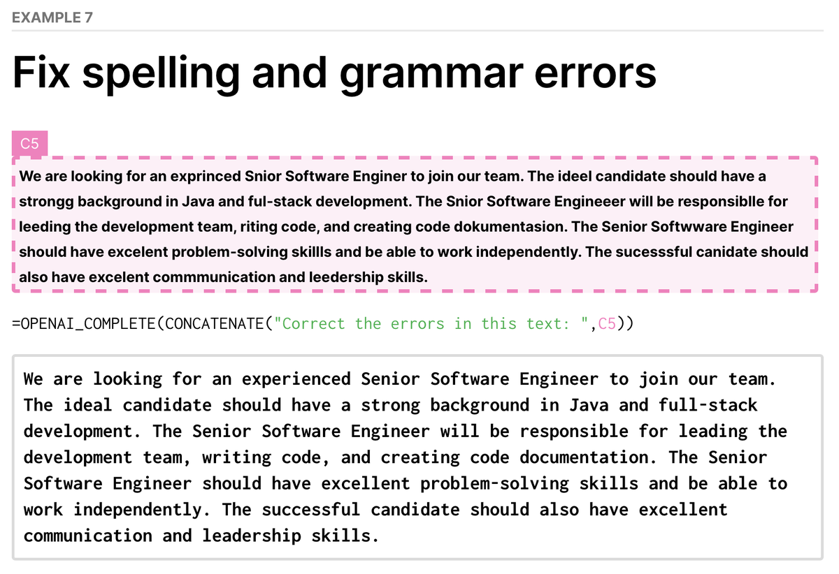 spreadsheetcom's tweet image. 7/ Fix Spelling and Grammar Errors: Clean up your text in moments by asking #OpenAI to review text and correct spelling and grammar errors. buff.ly/3Rrq6vm #GetSheetDone
