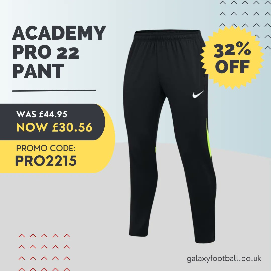 Galaxy_Teamwear's tweet photo. Today's GalaxyFootball OFFER - NIKE ACADEMY PRO 22 TECH PANT. Use promo code PRO2215 for a total of 32% OFF RRP. Available to order online, delivered to your door or collect from store https://t.co/7HmU3Fijkl #nikefootball #sportssale #footballtracksuit #pro22 #discount #promo https://t.co/vISkKlkt90