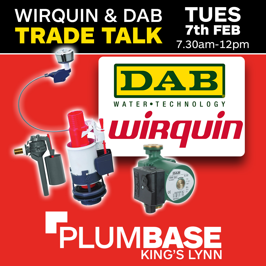 plumbaseuk's tweet photo. WIRQUIN &amp; DAB PUMPS are at PLUMBASE King's Lynn tomorrow to discuss their range of traps, wastes &amp; circulation heat pumps. Snacks on the day. #Plumbing #Heating #Bathrooms #Boilers https://t.co/x0x8lS0Sty