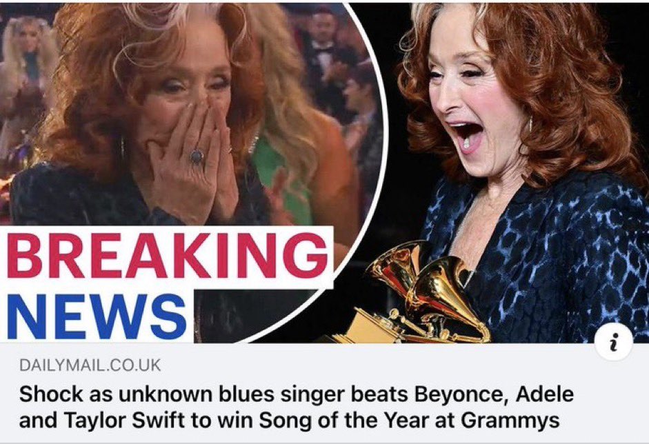 Ok I just saw this on here and I am praying this is fake… because WTF??!!!

Bonnie Raitt unknown? Living legend iconic singer songwriter Bonnie Raitt?!