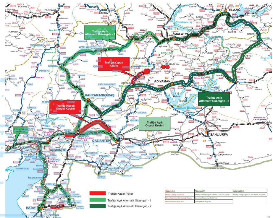 Güncel⤵️ Deprem Nedeniyle Kapanan Yollar ve Alternatif Güzergâhlar