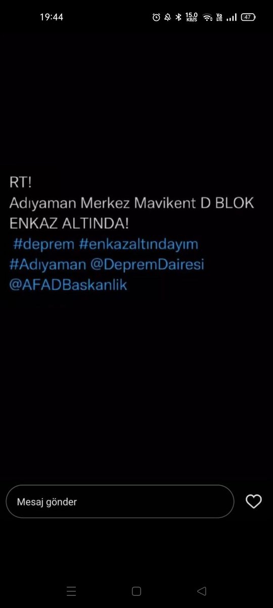 BU YAZIYI KIZIMIN ARKADAŞI GÖNDERMİŞ ENKAZ ALTINDA AKRABALARI VAR YARDIM İSTİYOR. LÜTFEN DAHA ÇOK PAYLAŞIM YAPIP YARDIMCI OLALIM İNŞALLAH 🤲