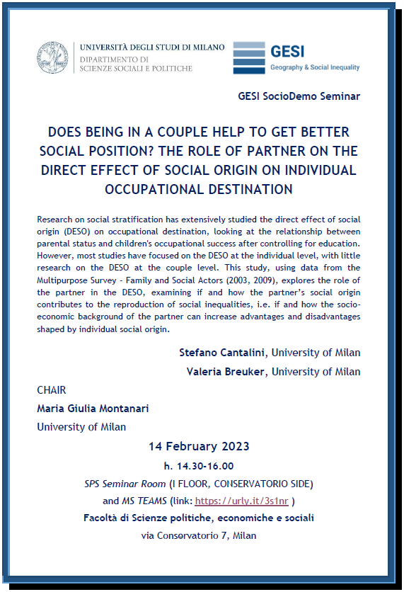 gesi_project's tweet photo. Save the date for the #GesiSocioDemo_Seminar of Tuesday 14 Feb, at 2:30pm with @CantaliniSte and @BreukerValeria at @LaStatale https://t.co/oM2SENlxmE