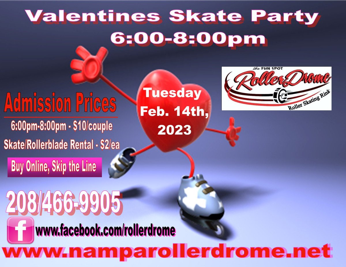 Valentines Couples Skate. Come join the FUN. Purchase tickets online