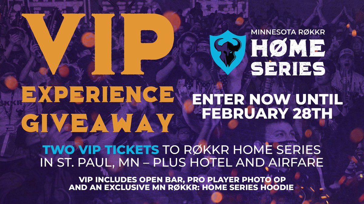 G2CDL's tweet image. 🤯 THE EXPERIENCE OF A LIFETIME 🤯

We'll fly you and a friend out to the Røkkr Home Series in Minnesota to witness the LIVE COD ACTION... ON US!

🎟️ Two VIP tickets
✈️ Airfare for two
🏨 Hotel room for 2 nights
📅 Winner will be chosen on 3/1

Enter here: gleam.io/hQwJR/minnesot…