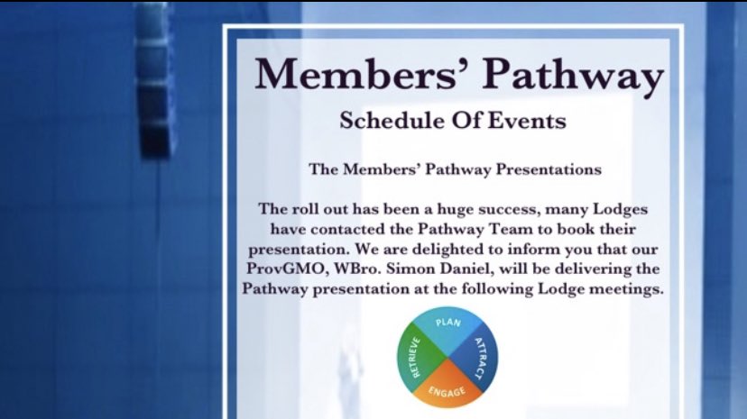 SouthWalesMason's tweet photo. The ProvGMO, W.Bro. Simon Daniel, will be delivering the Pathway presentation at the following Lodges. 
Please get in touch if you would like to attend, details per the flier. https://t.co/e1WzhFi7Iu