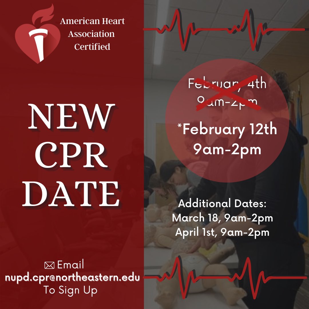 northeasternpd's tweet photo. Due to the C-O-L-D #temperatures & #winds on the 4th, #nupd cancelled, and then rescheduled, the #cpr class set for that day. Some #huskies now unable to make the new date, of the 12th, so inquire about this, and other upcoming classes, at the e-mail address below. #aimtoprepare https://t.co/OVTy1YqnjE