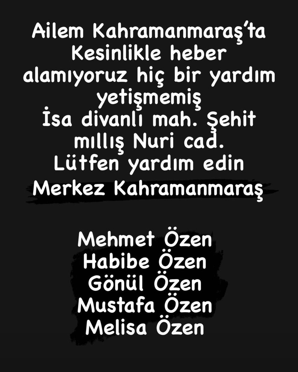 huseyininal27's tweet photo. @HaberReport @AFADBaskanlik Acil yardim edin halen haber alamiyoruz.#afadhaber https://t.co/Jhki7Y8zE8