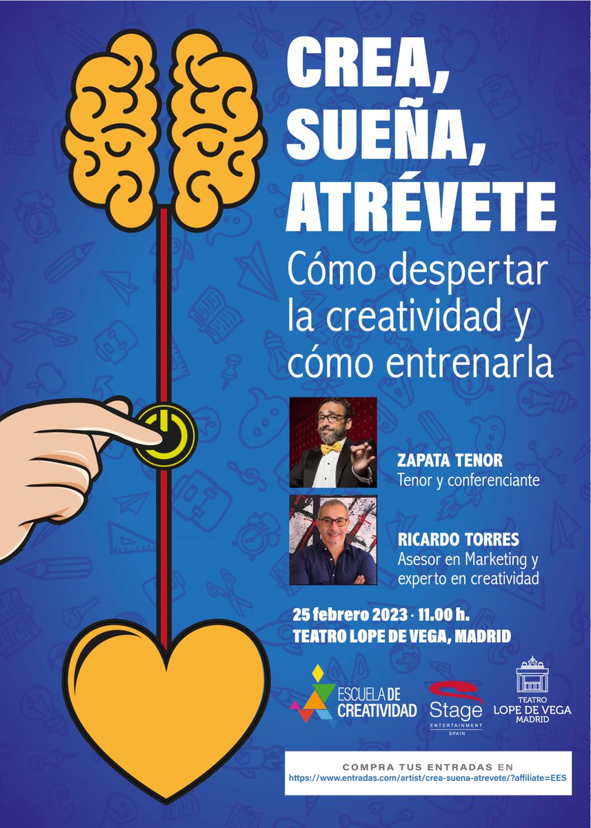 MusicalesStage's tweet photo. 📣 La Escuela de Creatividad en colaboración con Stage Entertainment España, estrenan un ciclo de conferencias experienciales sobre cómo despertar la creatividad y cómo entrenarla también para el sector educativo. #eMoveFestival https://t.co/O45i2cO0wG
