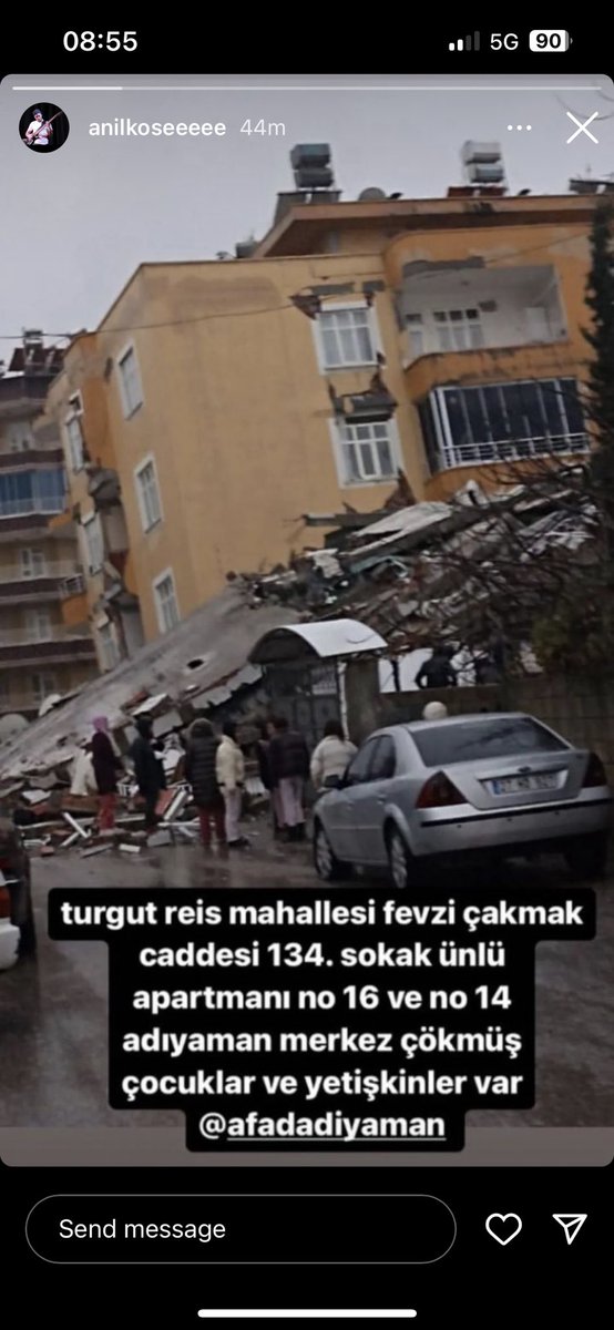 Kuzenim ve çocukları hala enkaz altında nolur yardım edin 😭 sesimizi duyun

 <a href="/AFADTurkiye/">AFAD</a> <a href="/AFADAdiyaman/">AFAD Adıyaman🇹🇷</a> <a href="/haluklevent/">Haluk Levent ( Ahbap Ekibi )</a> <a href="/Haydi_Ahbap/">Haydi Ahbap</a>