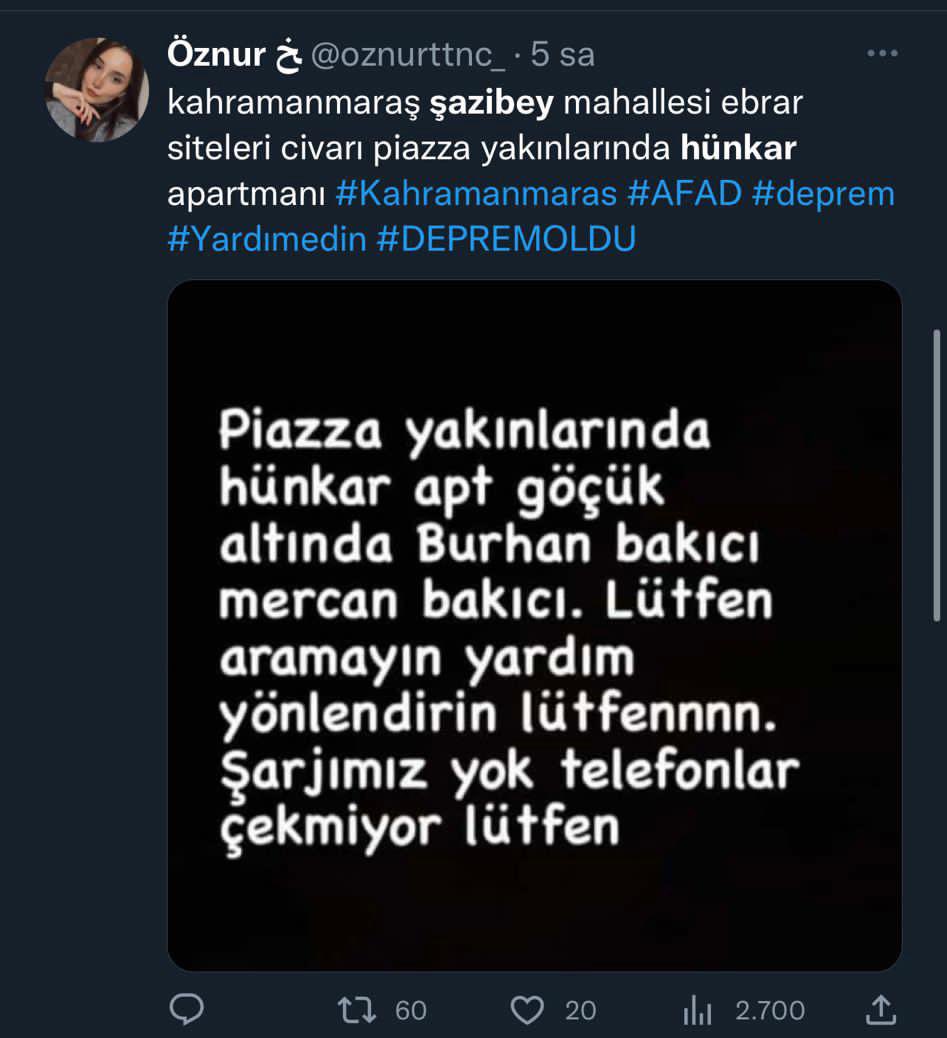 Vetdok1905's tweet photo. Kuzenim Kahramanmaraş’ta göçük altında.Lütfen yardım edin.@AFADBaskanlik @AFADKMaras @buyuksehirkm @GalatasaraySK @ultrAslan @ultrAslanUNI @TCkahramanmaras https://t.co/LpAmzHzdar