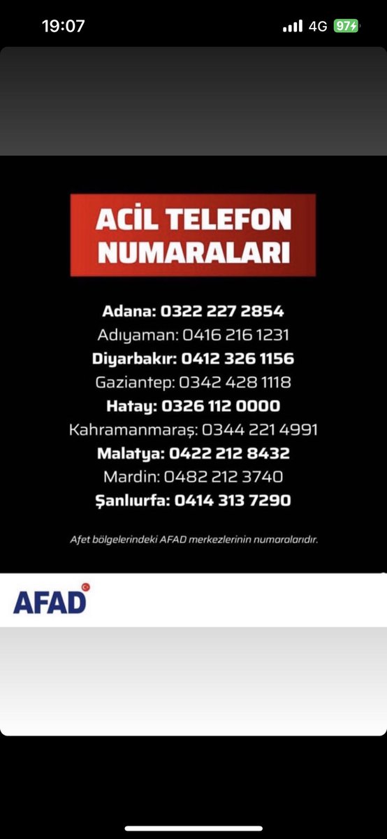 Allah kullandırtmasın ama tedbir amaçlı arkadaşlar inşallah lazım olmaz 🙏 AFAD numaraları gereksiz iletişime geçilmesin aktif numaralardır