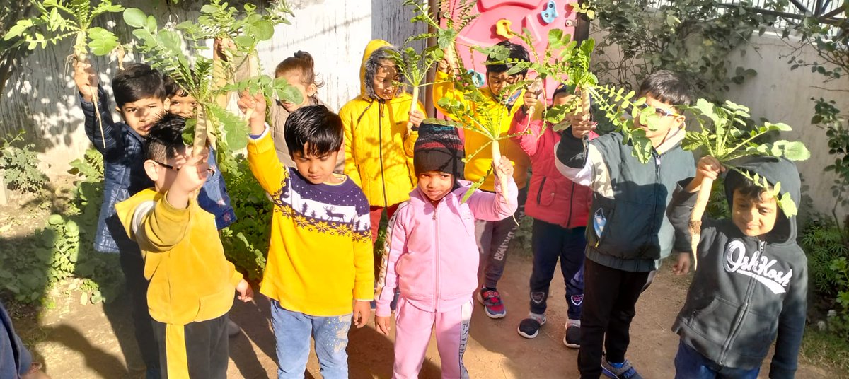 Preetibhatnag03's tweet photo. Kids' sheer fun evident on their faces when they pulled out radish from their school's kitchen garden#experiential learning#observation#hands on learning @inBritish @aparnasharma68 @SDG2030 @RajiveSethi @sas96553801 https://t.co/6VfvdAmldT
