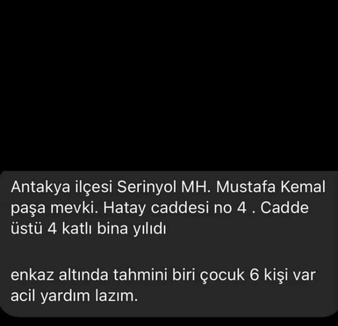 Bir arkadaşımızın eşi ve çocuğu göçük altında. Lütfen yardım edin. @AKUT_Dernegi <a href="/UmkeHatay/">Hatay UMKE</a> <a href="/AFADBaskanlik/">AFAD</a> <a href="/TSKGnkur/">TSK</a> <a href="/jandarma/">T.C. Jandarma Gn. K</a> <a href="/Kizilay/">Türk Kızılay</a>