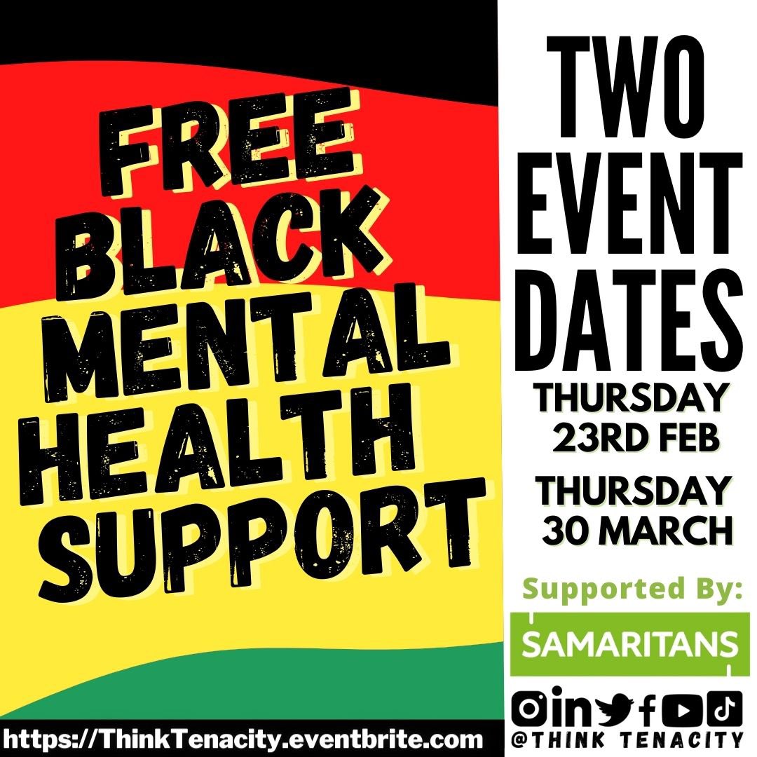 I’m #Honoured to be supported by @samaritans again this year  

Please Retweet #bipolarclub 

ThinkTenacity.eventbrite.com
📣 #eventbrite registration IS OPEN #TimeToTalkSupport

#blackcounselors 
#therapyforblackgirls 
 #blackmentalwellness #therapyforblackmen