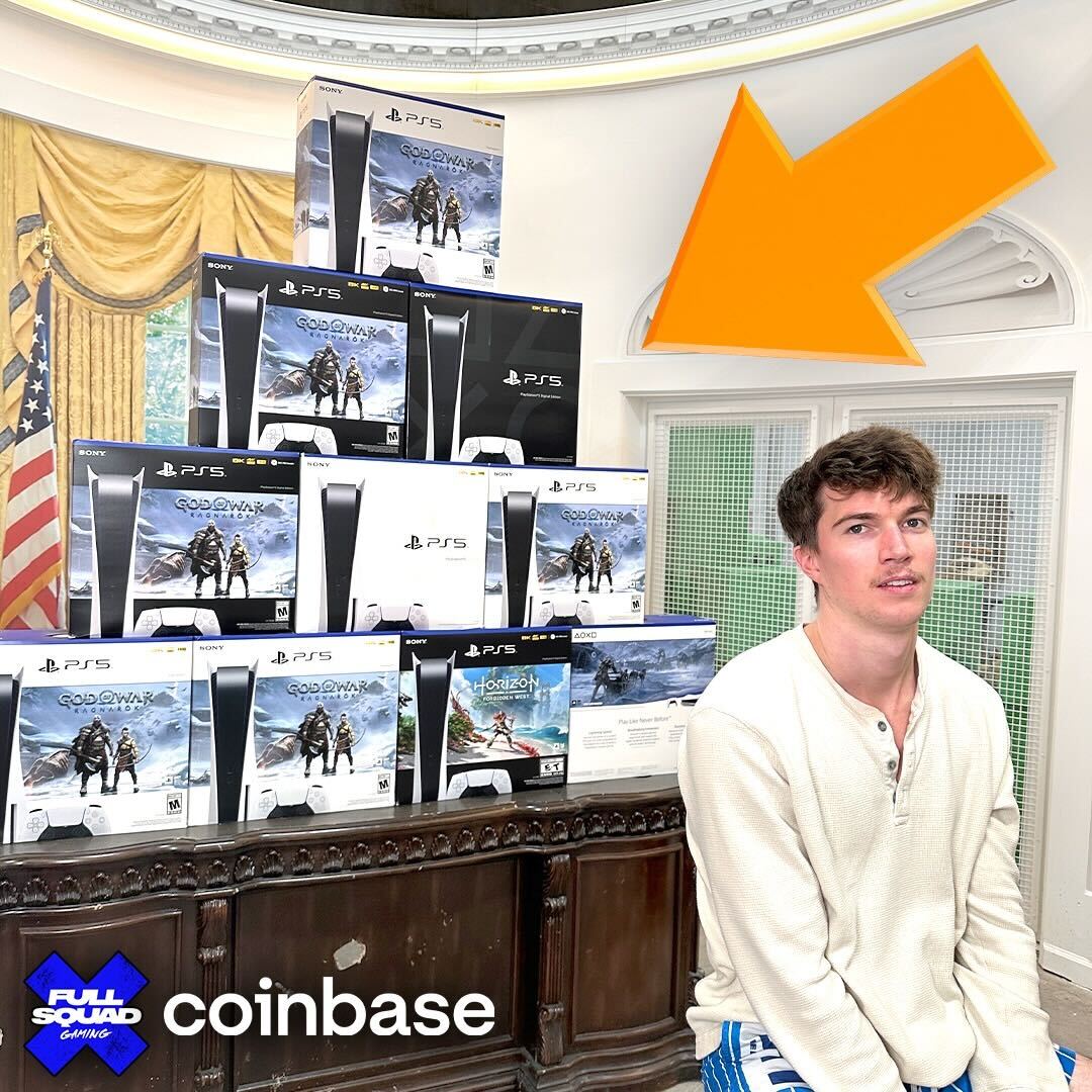 JakeSucky's tweet photo. Thanks to @coinbase, I'm giving away all of these PS5s…

Enter here: https://t.co/DTYo2n1dd7 https://t.co/WoEo3pVwd0
