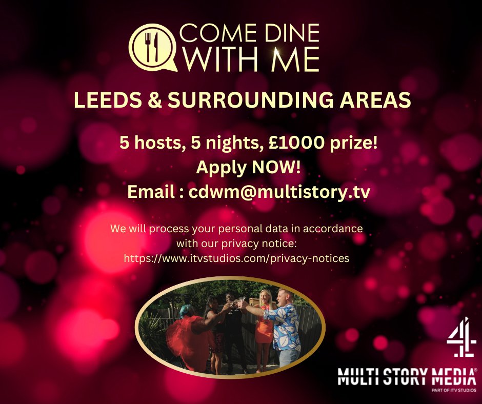 Come Dine With Me now casting in LEEDS and the surrounding areas! Keen to show off your hosting skills? APPLY TODAY bit.ly/cdwm2022 #ComeDineWithMe #Leeds #Yorkshire #TV