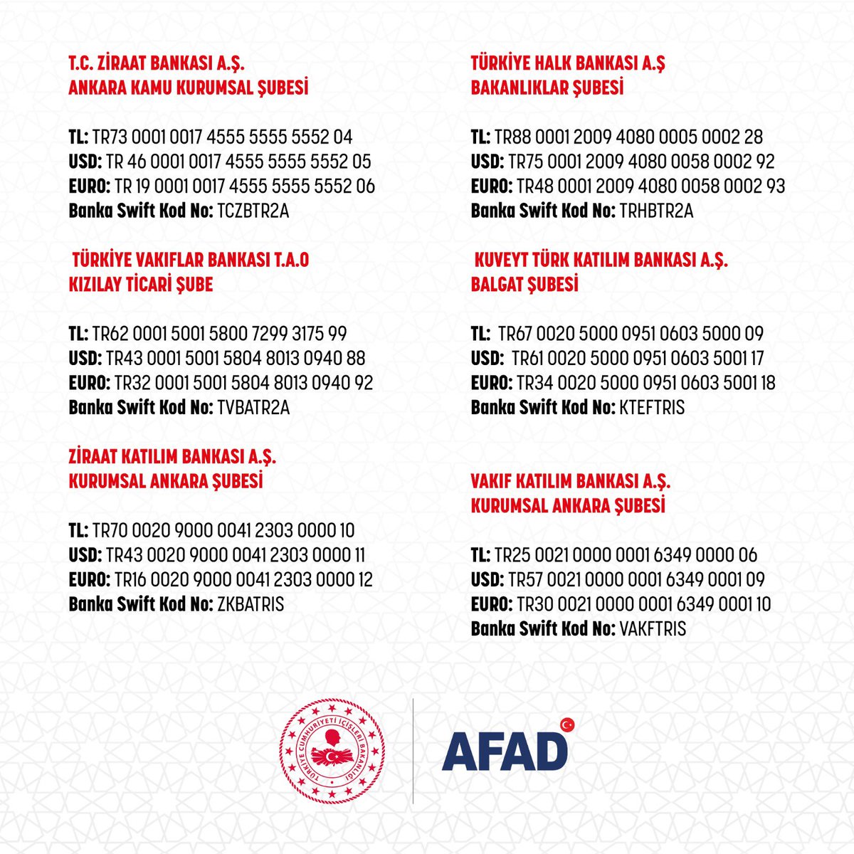 AteezTurkeey's tweet photo. For foreigners who want to help earthquake victims in Turkey. Here the bank information of our country's natural disaster management presidency. You can also copy from the links we added.
🔗https://t.co/NiLhCr0yow
🔗https://t.co/fbnylXcXOr https://t.co/MjZjk8R3gY