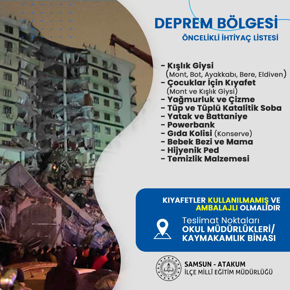 Atahem's tweet photo. Öğretmenlerimizin ve Usta Öğreticilerimizin Dikkatine!
Kurum binamıza getireceğiniz malzemeler Kaymakamlık binasına teslim edilecektir!!! https://t.co/UkwXx870WZ