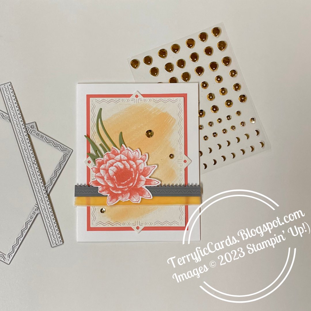 TerryficCards's tweet photo. For this card, I watercoloured the background with Pale Papaya ink and the flower was stamped in Calypso Coral. 

You can find all the supplies for this card at https://t.co/baV2IAb9Dz  #stampinupdemonstrator #StampinUp #DelicateDesert #watercolor https://t.co/5eqMPCkZmy