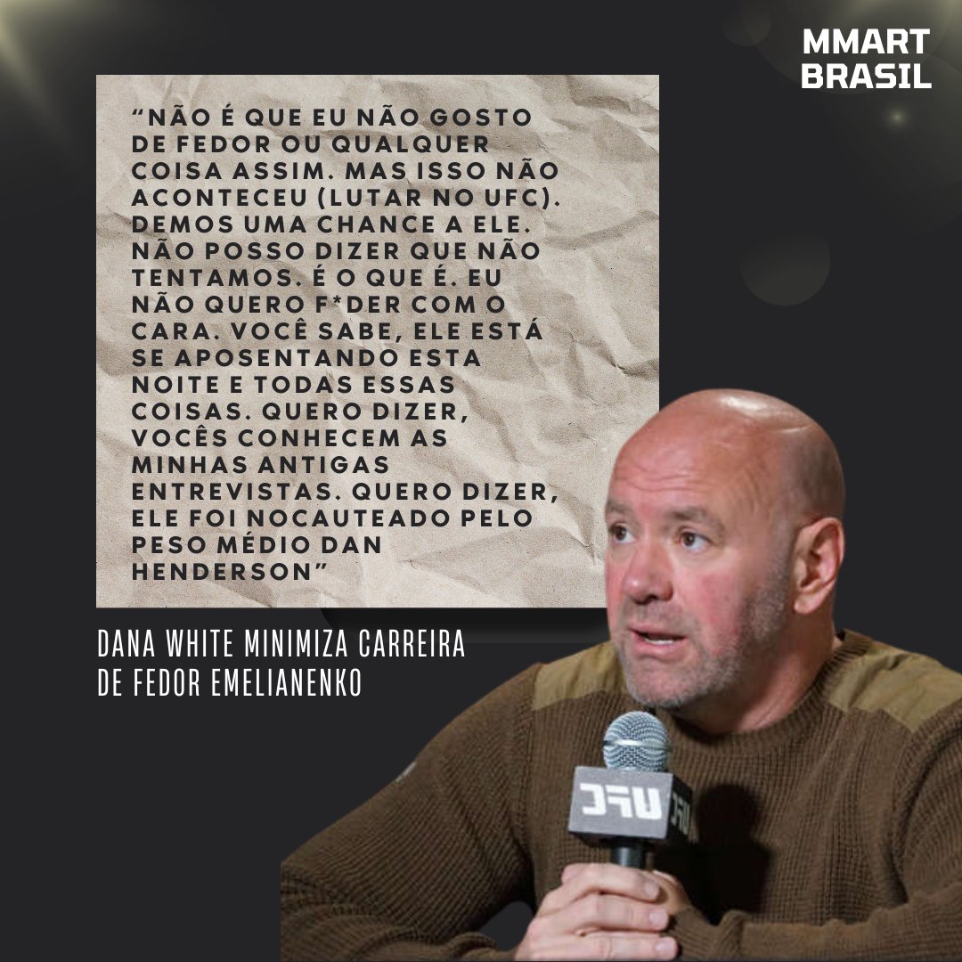 BrasilMmart's tweet photo. Dana White menosprezou a trajetória do 'Último Imperador' e citou o fato de o veterano nunca ter se testado na maior organização de MMA do mundo, o UFC.

#mma #mmart #ufc #bellator https://t.co/BX0RsitjmX