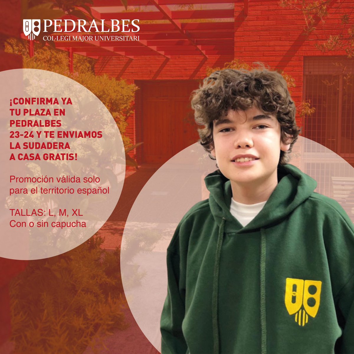 ¡ABIERTO EL PLAZO DE ADMISIÓN! Ya puedes solicitar tu plaza en nuestro Colegio Mayor para el curso 2023-24.

Tú confirma la plaza, ¡y nosotros ponemos la sudadera! 
¡Te estamos esperando!

Link en la BIO.
