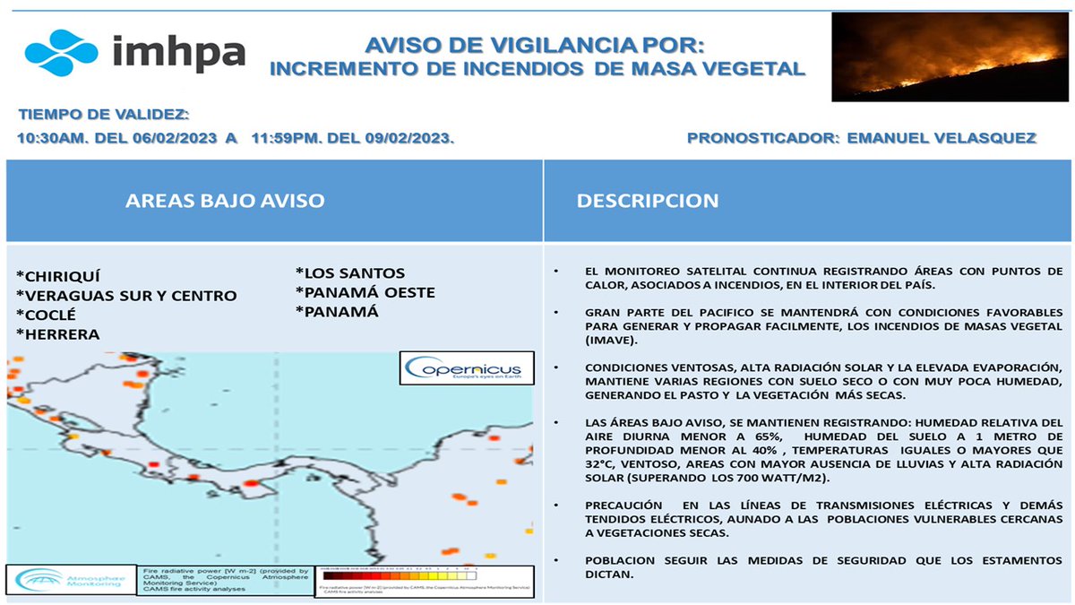 BCBRP's tweet photo. Aviso de vigilancia por incremento de incendios de masa vegetal emitido por @imhpapma https://t.co/hIqzuXnyWN