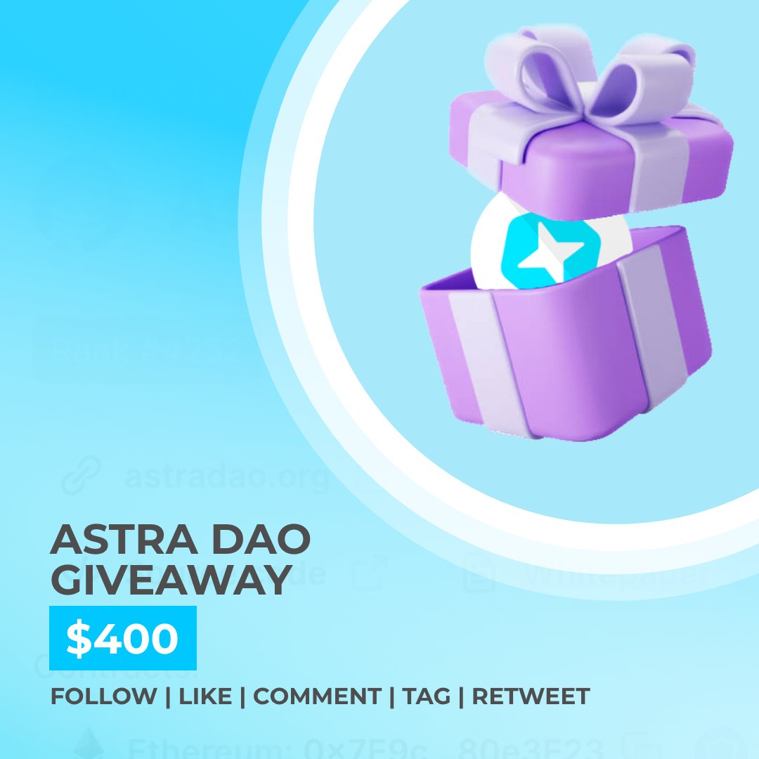 Time for another #giveaway. 🤝

And we want to see your top 5 crypto picks this time for your very first index on our upcoming Astra DAO platform. 👀

1. Like and Retweet
2. Follow <a href="/astradao_org/">Astra DAO</a> 
3. Comment your top 5 picks with $cash tags
4. Tag crypto accounts of your picks