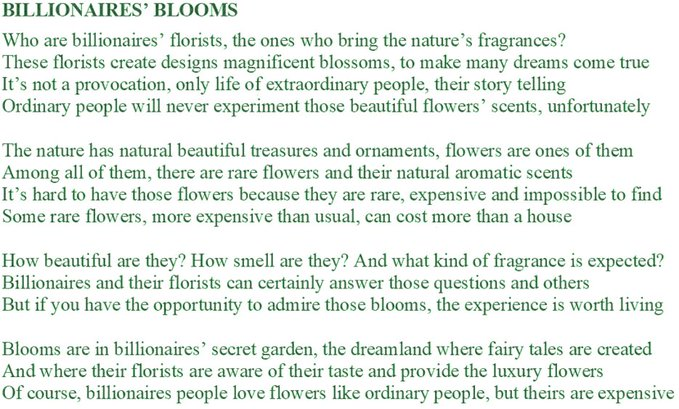 scribaland's tweet photo. #Scribaland BILLIONAIRES’ BLOOMS
How do the costliest and rarest flowers on the #earth smell?#crayons #culture #cultures #corrections #communique #communiquer #communication #communications #contact #contacts #contacter #correct #correcteur #correcteurs #correctrice #correctrices https://t.co/WNMCz96hwx