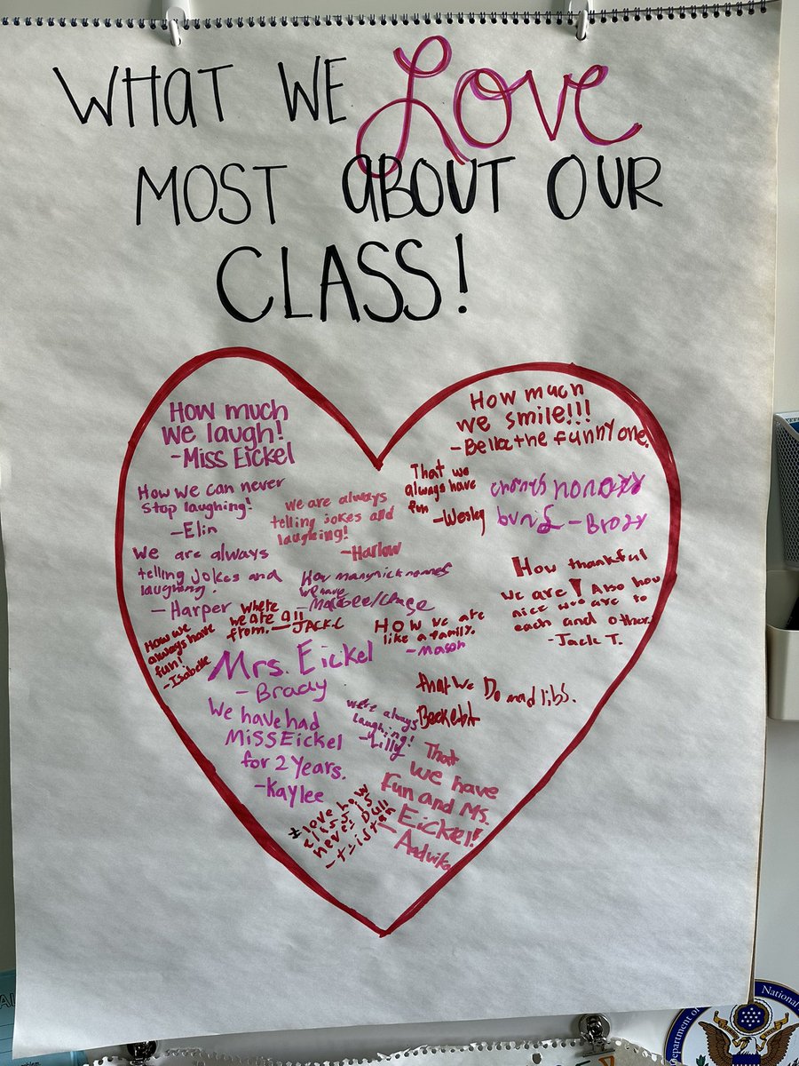 I have the best class ever! We are reflecting on what we love most about our class. My favorite, “how we are like a family.”🥹