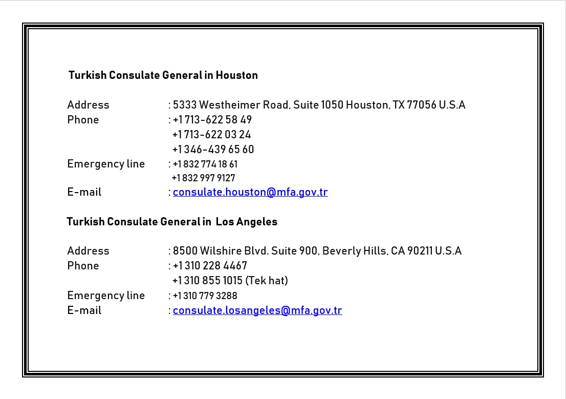 TC_VasingtonBE's tweet image. In view of the earthquakes in Türkiye, please find below our Embassy's and Consulates' contact information for all aid related matters.
@HMuratMercan