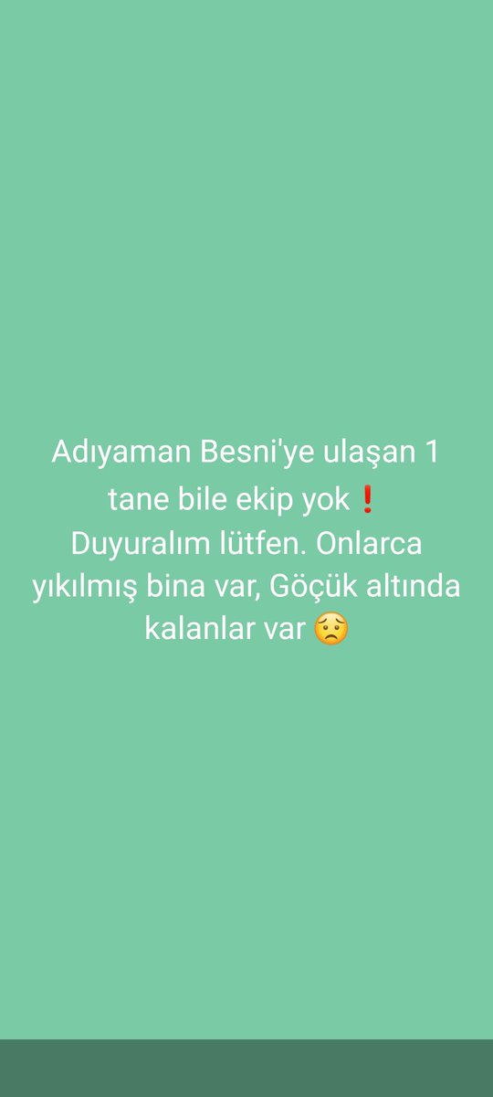 12 kisi enkaz altinda bekliyor yardim edin lütfen eski devlet hastanesi karşısı ünlü apartmanı Besni/Adıyaman <a href="/haluklevent/">Haluk Levent ( Ahbap Ekibi )</a> <a href="/OguzhanUgur/">Oğuzhan Uğur</a> <a href="/AFADBaskanlik/">AFAD</a>