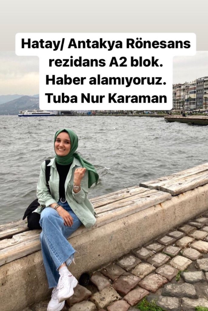 Hatay Antakya Rönesans Rezidans A2 Blok 

Tuba Nur Karaman. 

Haber alamıyoruz. 😔
<a href="/AFADBaskanlik/">AFAD</a> <a href="/AFADHatay/">AFAD HATAY</a> <a href="/DepremDairesi/">AFAD Deprem</a> #hatay #antakya #deprem