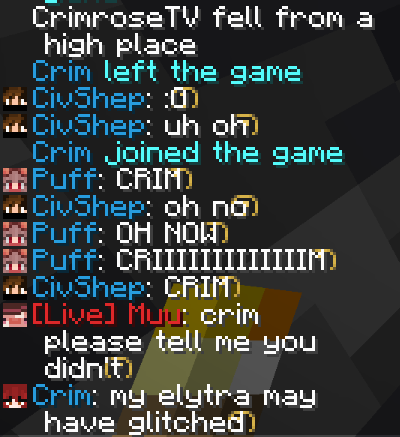 mortals_smp's tweet photo. Another life lost... Better check that Elytra next time, @CrimroseTV o7

#MortalsHC https://t.co/BrL5rKOtKV