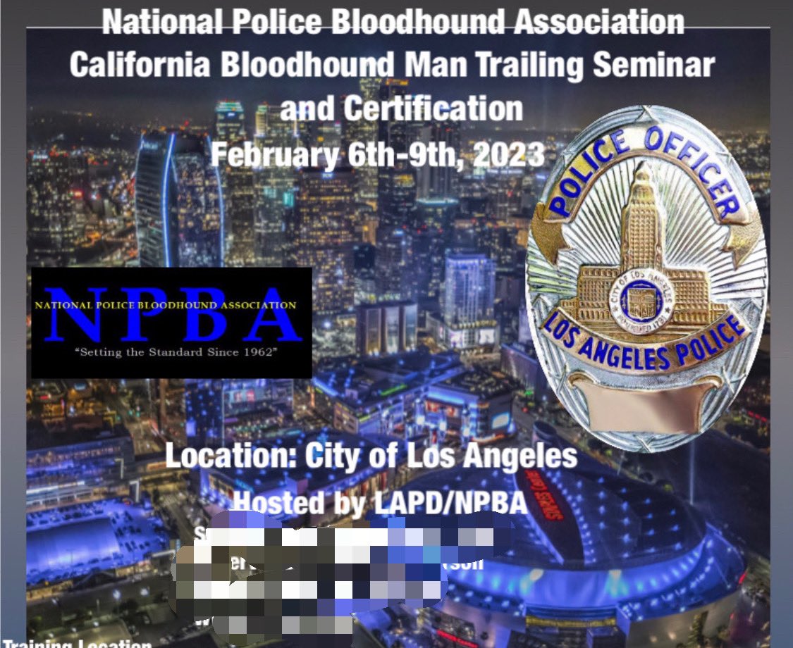 LAPDCARRANZA's tweet photo. We are honored to host the National Police Bloodhound Association @LAPDHQ ! #NPBA is the oldest law enforcement Bloodhound association in the country, and the most experienced when it comes to the utilization of the Trailing Bloodhounds. #LAPD Swag: https://t.co/BvjVqqzL1D https://t.co/cyR05ONt3B