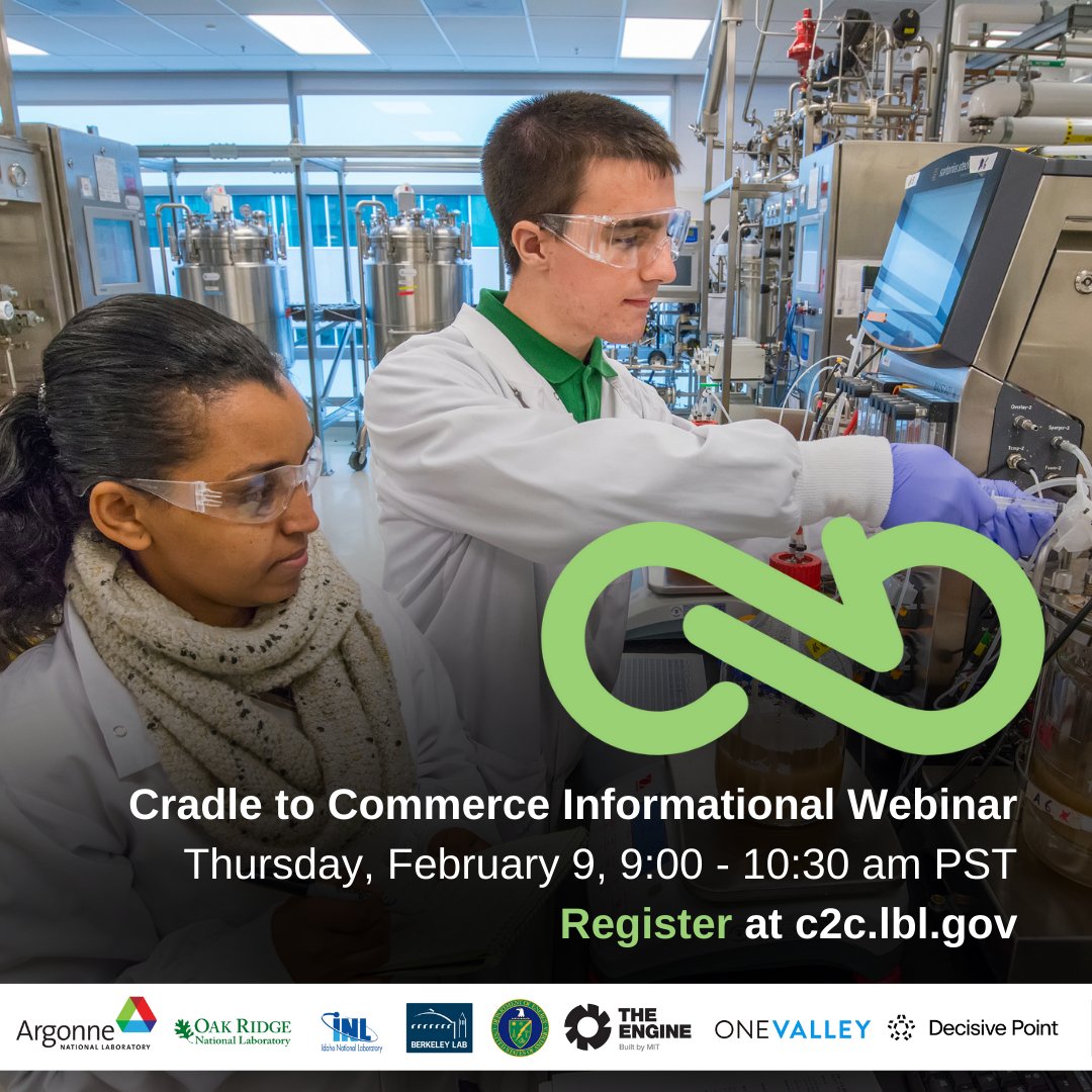 cradle2commerce's tweet photo. Are you a climate tech entrepreneur looking for your next project? 4 national labs &amp; partners have cutting-edge inventions across 4 domains to commercialize. Learn more this Thursday at our info webinar from 9 - 10:30 am PST. Register at https://t.co/7QNZZskFbY
#innovation #C2C https://t.co/lhlDRTMda9