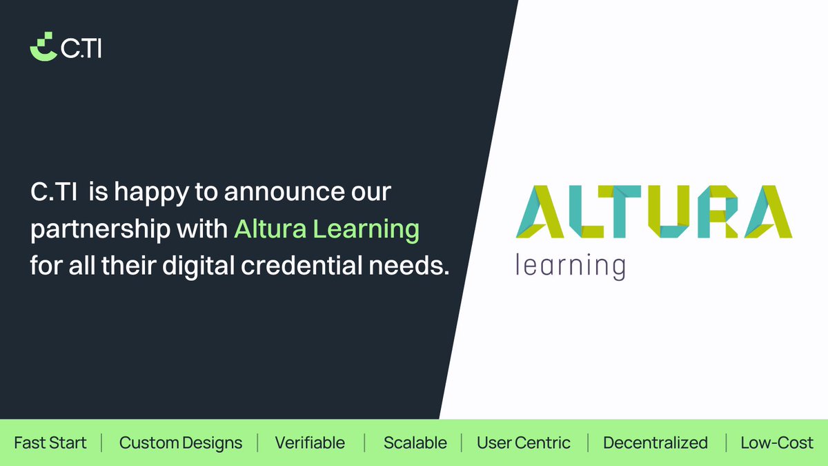 C.TI  is happy to be Altura Learning’s digital credential provider.

You can sign up for the C.TI credentialing platform instantly for just $1. Try it out &gt; bit.ly/3OXh2Nr