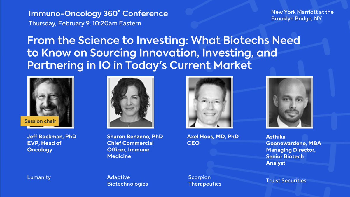 Adaptive Biotech (@adaptivebiotech) on Twitter photo Join Adaptiveās <a href="/sbenzeno/">Sharon Benzeno</a>, Jeff Bockman of <a href="/lumanity/">Lumanity</a>, <a href="/AxelHoos/">Axel Hoos</a> of @ScorpionTx, and <a href="/Asthika/">Asthika Goonewardene</a> of Truist Securities for an #IO360nyc panel on what new and emerging biotechs need to know in the IO biotech space when sourcing investments and partnerships. adaptivebio.tech/kdm Join Adaptiveās <a href="/sbenzeno/">Sharon Benzeno</a>, Jeff Bockman of <a href="/lumanity/">Lumanity</a>, <a href="/AxelHoos/">Axel Hoos</a> of @ScorpionTx, and <a href="/Asthika/">Asthika Goonewardene</a> of Truist Securities for an #IO360nyc panel on what new and emerging biotechs need to know in the IO biotech space when sourcing investments and partnerships. adaptivebio.tech/kdm