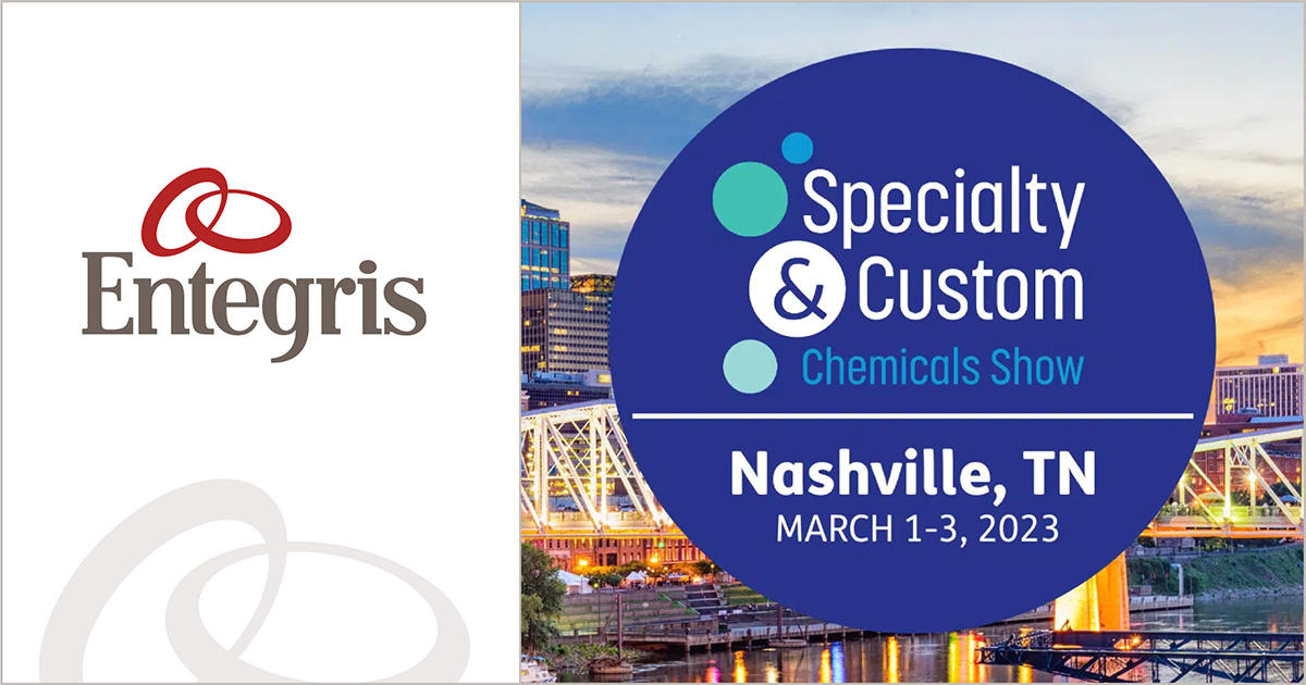 Entegris's tweet photo. We're excited to exhibit & sponsor this year’s Specialty & Custom Chemicals show. Our experts will be on-site to answer questions about custom precursors, #organophosphorus & #organometallic chemicals & more. Visit us in booth 715. https://t.co/MqGOaumigl. #SOCMAShow #socma https://t.co/2aCybknIVs