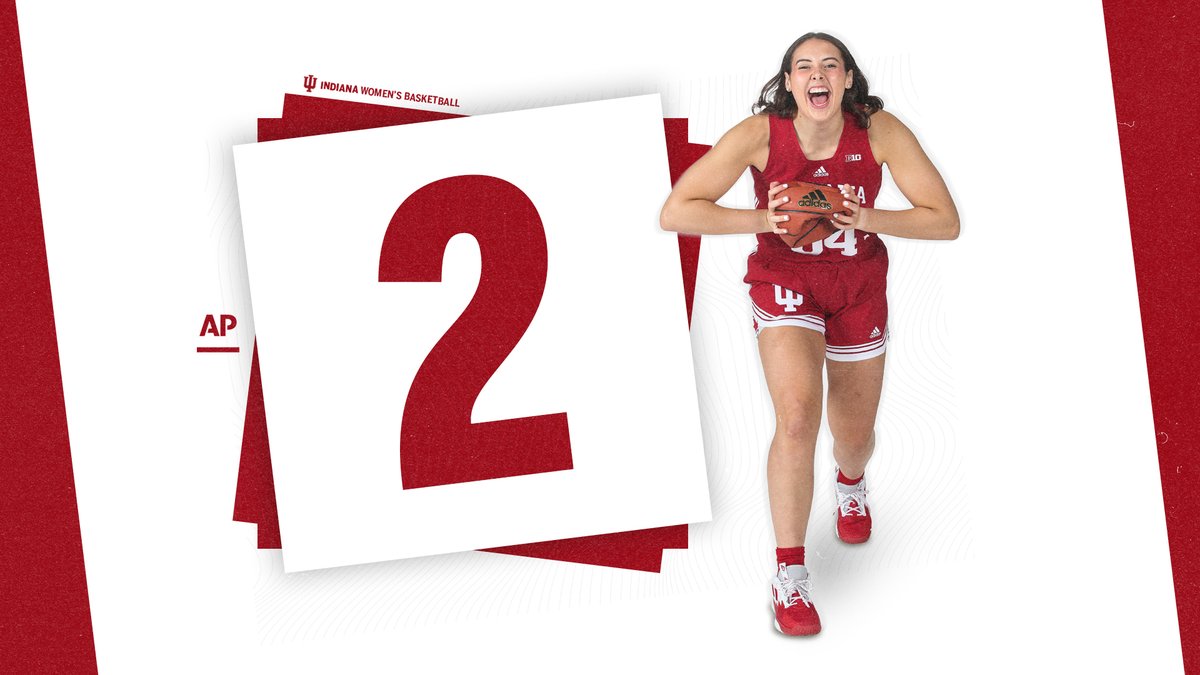 IndianaWBB's tweet image. A new record for our highest ranking in any poll.

The No. 2️⃣ Indiana Hoosiers! 👏⚪️🔴