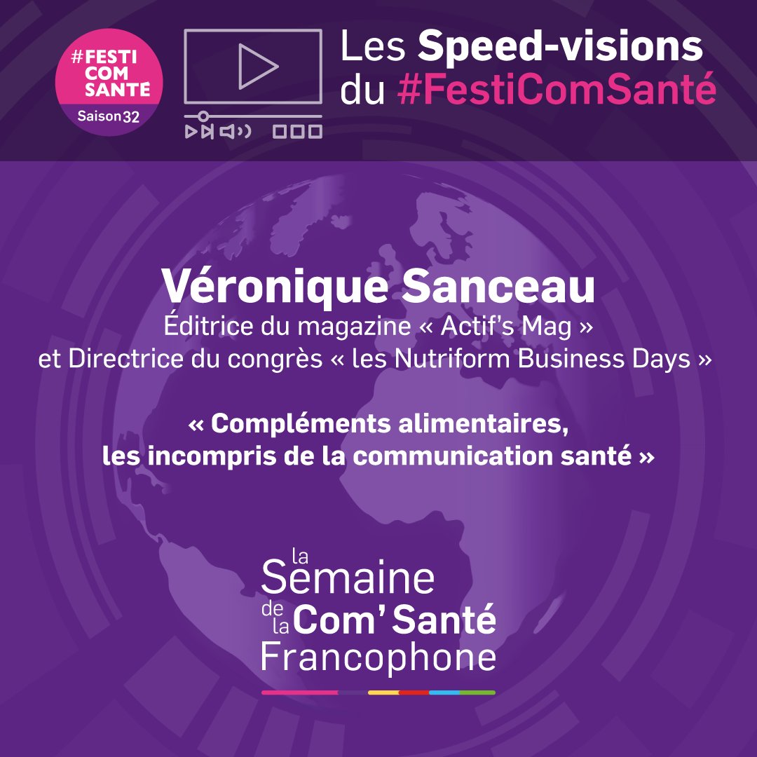 Festival de la Communication Santé (@festicomsante) on Twitter photo Semaine #Communication #Santé #Francophone #Festicomsante
🔈#SpeedVision
✔️« Compléments alimentaires, les incompris de la #communication #santé » avec Véronique Sanceau - Directrice du congrès « les Nutriform Business Days » <a href="/NutriFormBD/">NutriFormBD</a> #NFBD23 par <a href="/EPierga/">Emmanuelle Pierga</a>
#nutraceutique Semaine #Communication #Santé #Francophone #Festicomsante
🔈#SpeedVision
✔️« Compléments alimentaires, les incompris de la #communication #santé » avec Véronique Sanceau - Directrice du congrès « les Nutriform Business Days » <a href="/NutriFormBD/">NutriFormBD</a> #NFBD23 par <a href="/EPierga/">Emmanuelle Pierga</a>
#nutraceutique