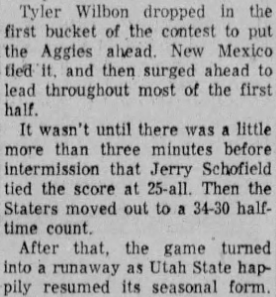 TheAggship's tweet photo. On this day in Utah State sports, 1960: Utah State extends its winning streak to 11 games with an 86-59 win over New Mexico. The Aggies were led by Cornell Green's game-high 28 points and 18 boards, along with 21 points from Max Perry https://t.co/exXSX3auy0