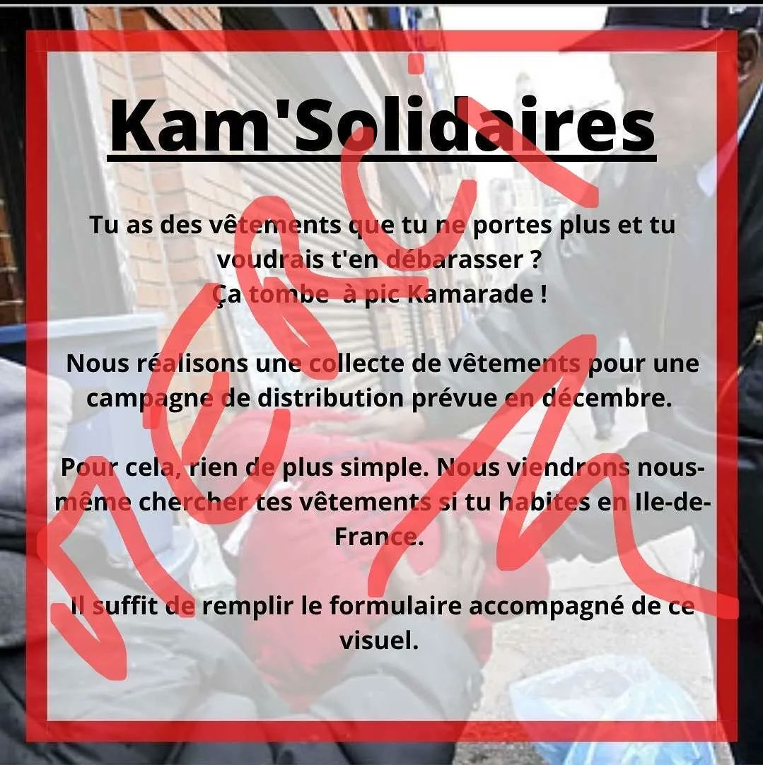 kamunity_'s tweet photo. Alors que notre campagne de collecte de vêtements pour l'hiver 2022-2023 touche à sa fin, toute l'équipe de Kamunity s'allie à son pôle Solidarité pour vous adresser ses sincères remerciements.

1/2

#solidarite #Maraude #Vetements #Merci https://t.co/o0Hpd0OxXI