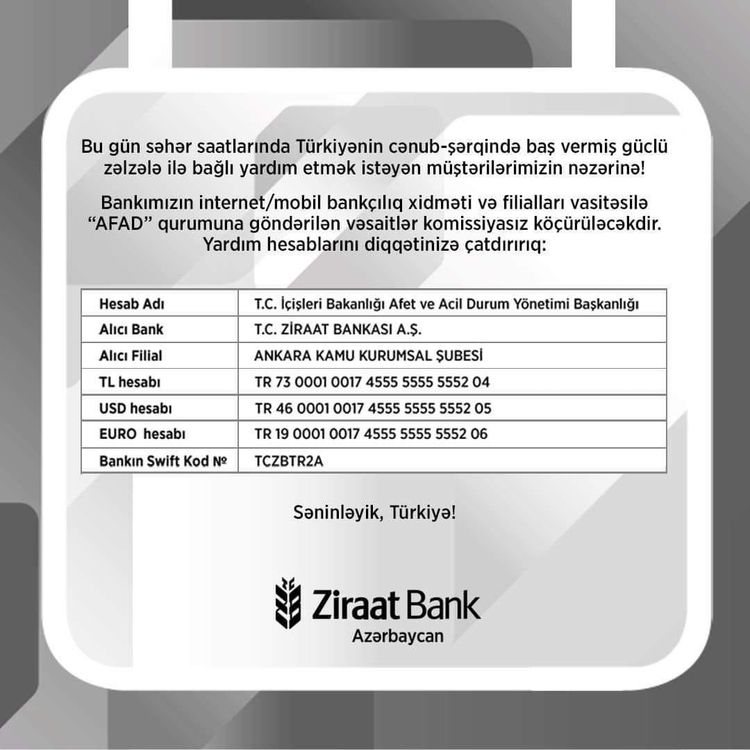 sabinavagif's tweet photo. Dostlar, Azərbaycandan da yardım edə bilərik! Çoxları sual edir, necə edək, hara göndərək yardım?! AFAD-a pul köçürək, zəlzələdən zərər görənlərə bir qatqınız olsun! Yerli bank kartımla ödədim, heç bir texniki problem yoxdur! 
https://t.co/zcmF0aNa92     #PrayForTurkey #deprem https://t.co/kQmornbtvW