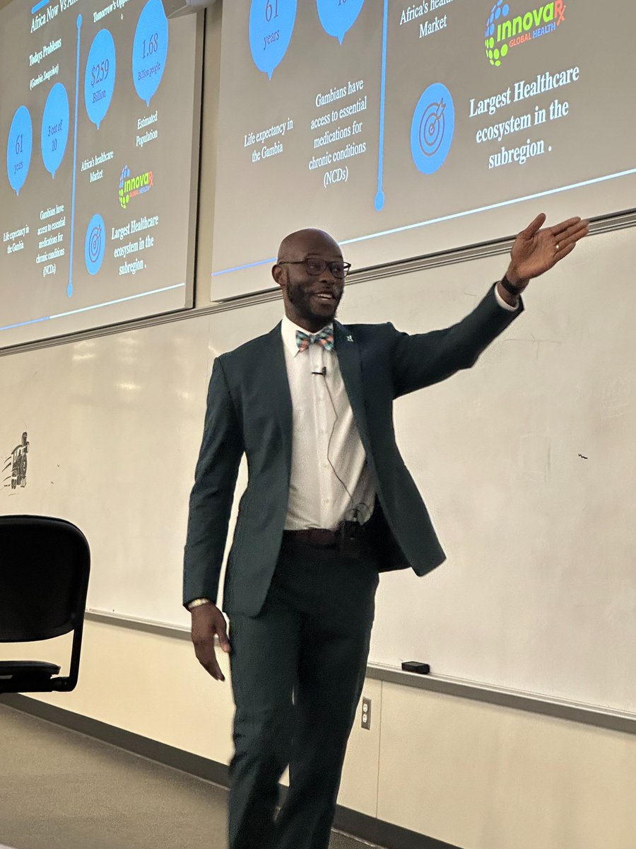 PurduePHPR's tweet photo. Purdue Pharmacy alum and 2021 Eaton Entrepreneurial Award recipient Dr. Ismail Badjie recently lectured P3s in PHRM 869: Marketing and Management on entrepreneurship and his experience founding his company, InnovaRx. Thank you for your time and contributions, Dr. Badjie!
#PHPR https://t.co/p2FqHhDwpJ