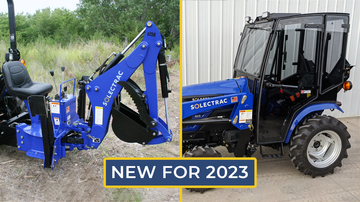 New @Solectrac products: e25 Backhoe & e25 Tektite Cab. Learn more at ow.ly/j1sW50MCOkB and test drive both at @WorldAgExpo® at booth Q42! #WAE23 #worldagexpo #electrictractor #EV #backhoe