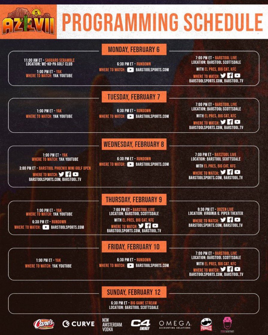 Kate on Twitter "Super Bowl week schedule in Arizona The Yak still