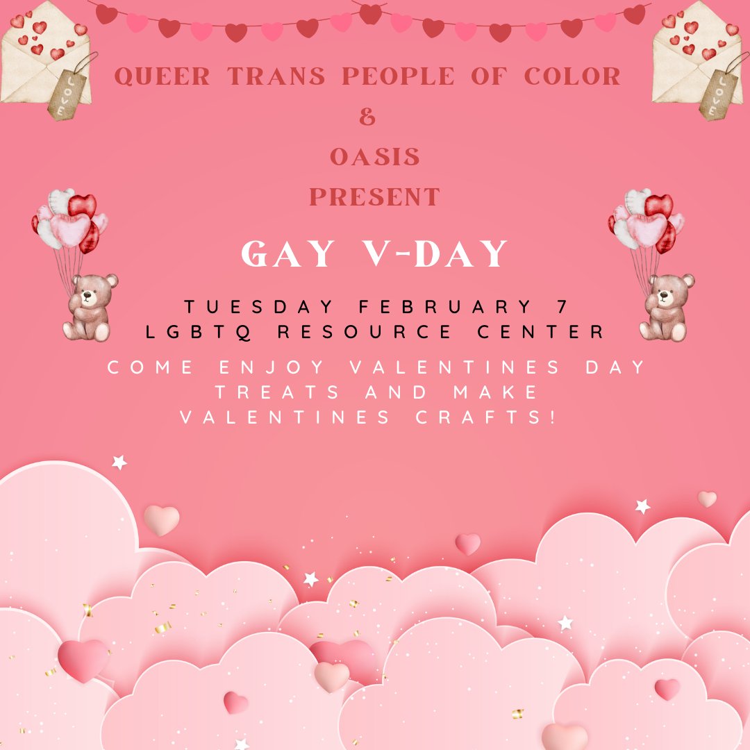 Love is in the air! Join us and <a href="/mizzouqtpoc/">QTPOC</a> for 💗 Valentine's Day treats and 💌 Valentine crafts! We'll be in the LGBTQ Resource Center tomorrow at 6:30, come and spread the love with us!